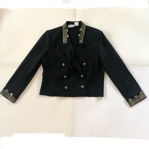 Vintage Scarlett Cropped Blazer Jacket Women's 16T Black Buttons Gold Beading